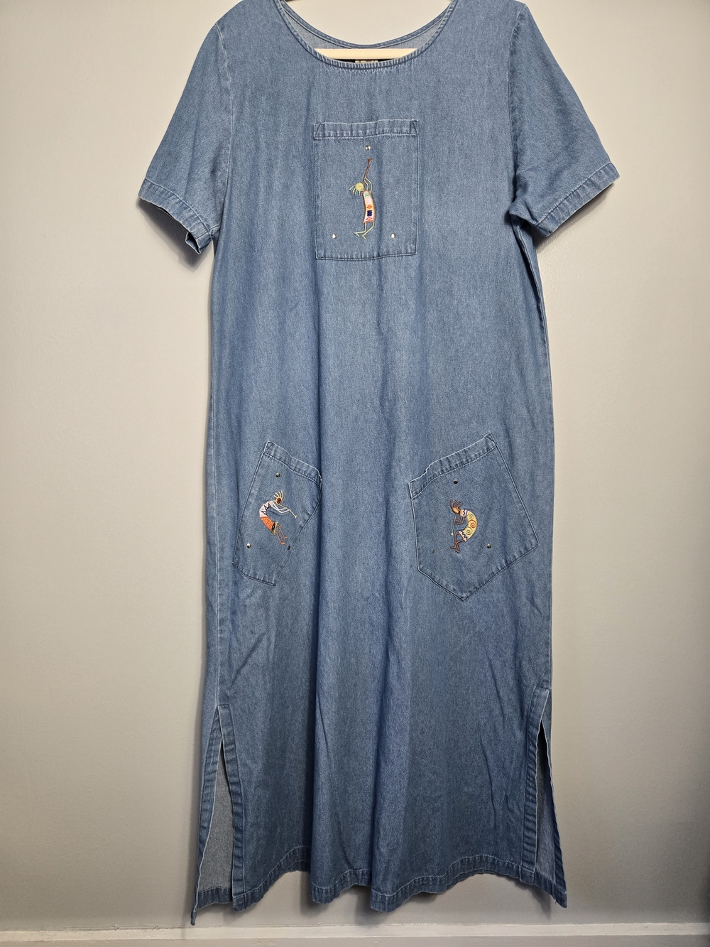 Vintage Cactus Collection Kokopelli Denim Maxi Dress Southwestern Made In USA